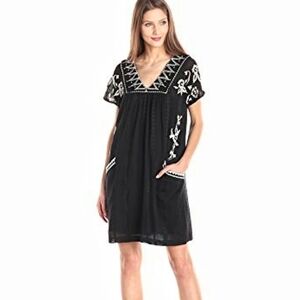 Lucky Brand |Black Shift Dress +White Embr…‎